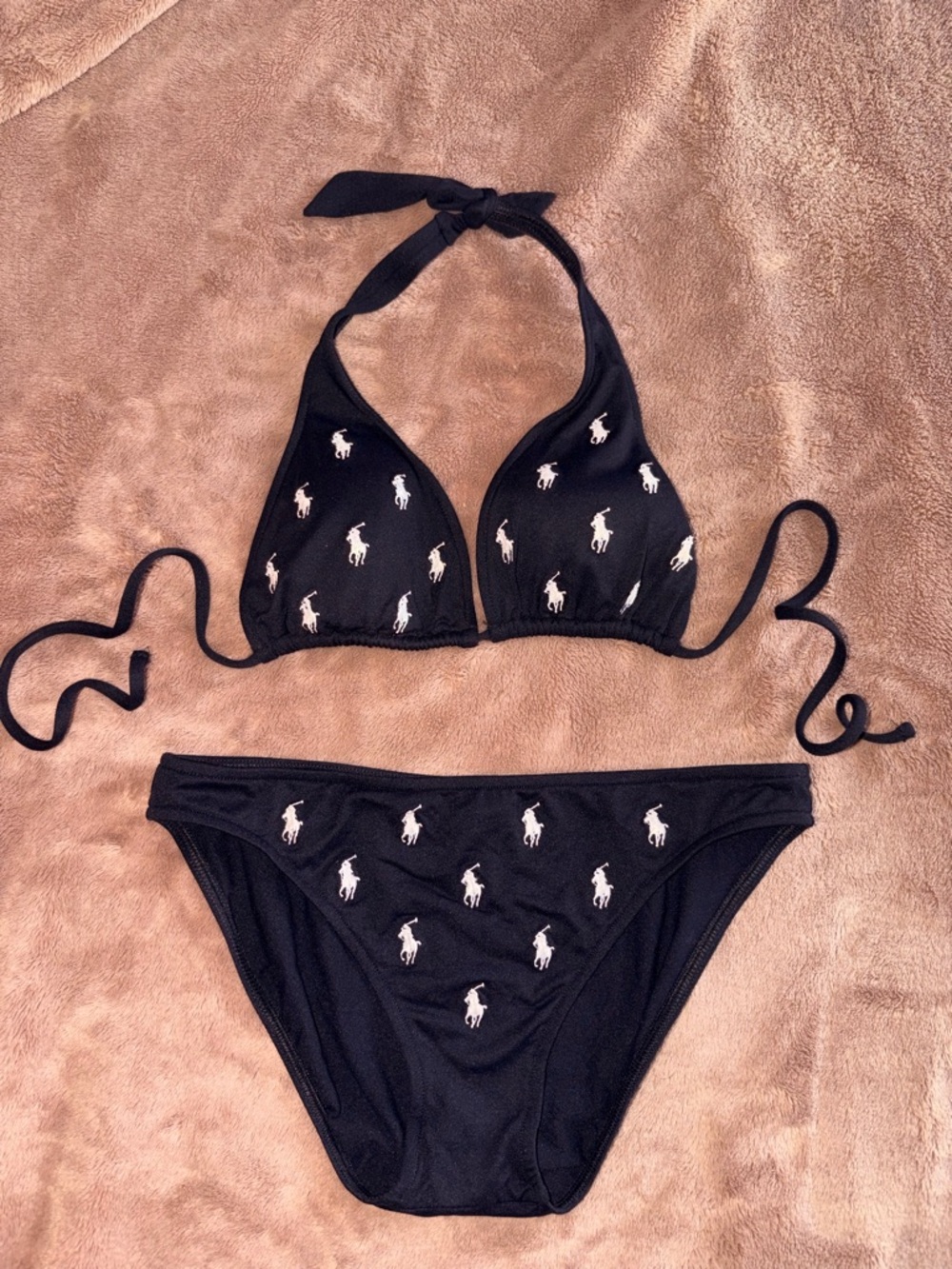 Ralph Lauren Black Bikini Set with White Polo Logos